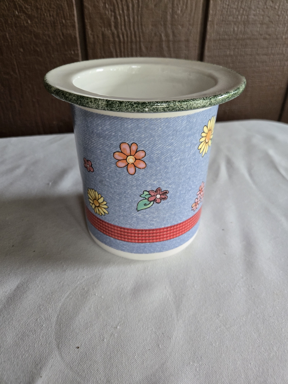 Blue Floral Ceramic Cooking Utensil Holder or Vase